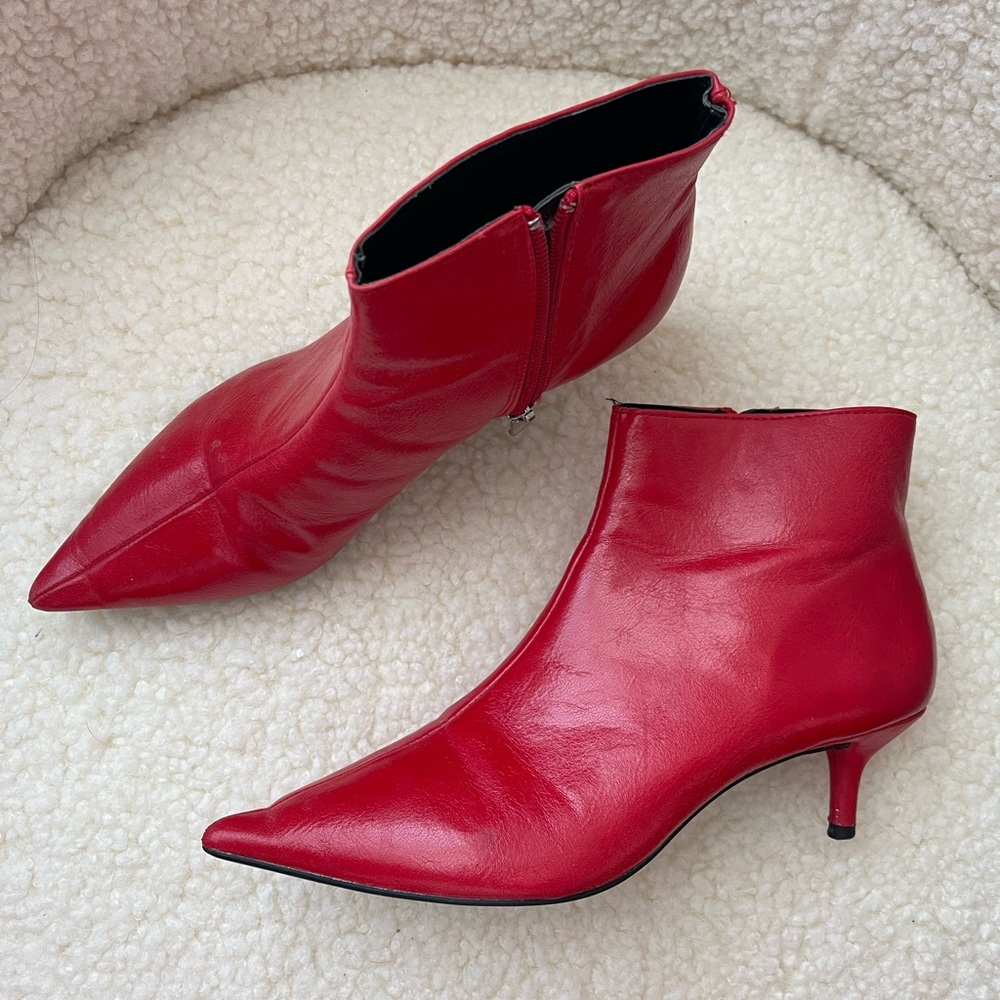 ZARA red kitten heel bootie